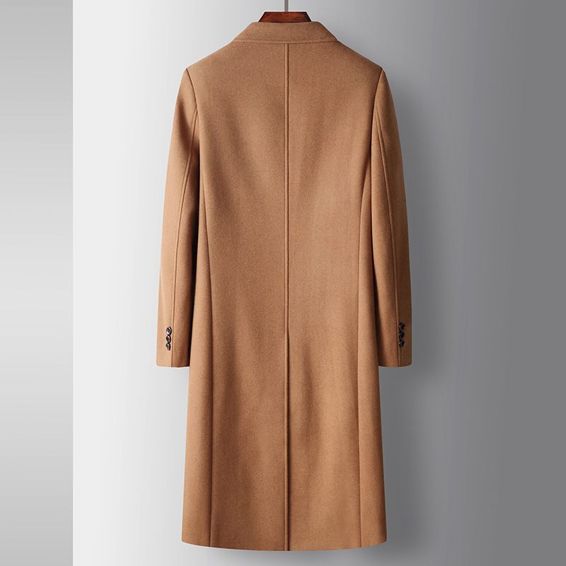 Heren Wollen Jas Lange Jeugd Effen Kleur Zakelijke Trenchcoat Double-breasted Casual Warme Jas