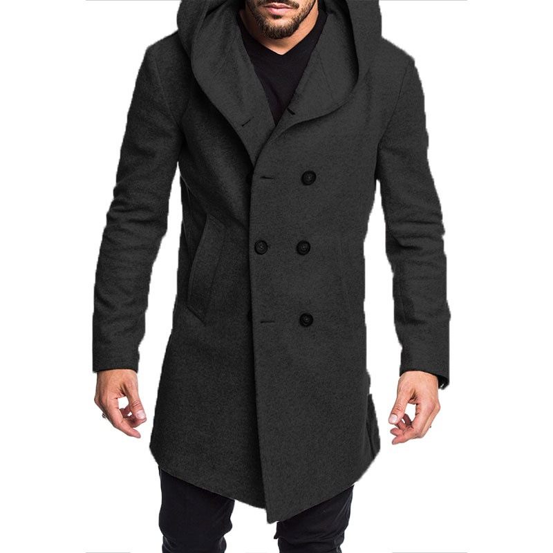 Herenmode Lange Trenchcoat Fleece Buitenjas Met Capuchon