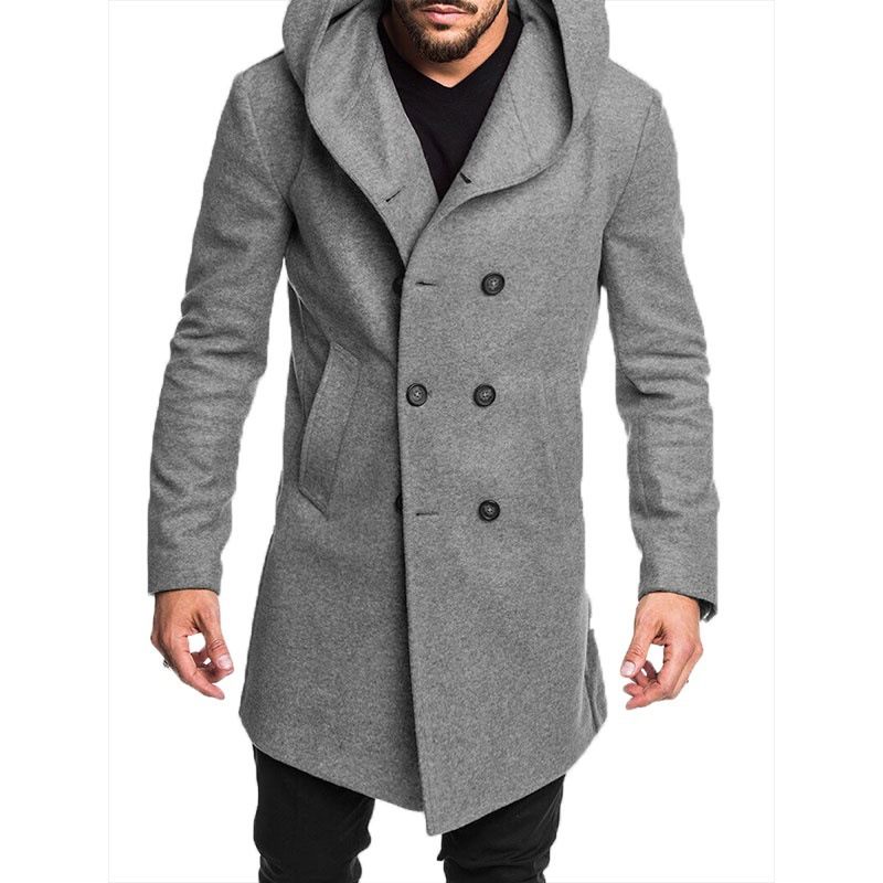 Herenmode Lange Trenchcoat Fleece Buitenjas Met Capuchon