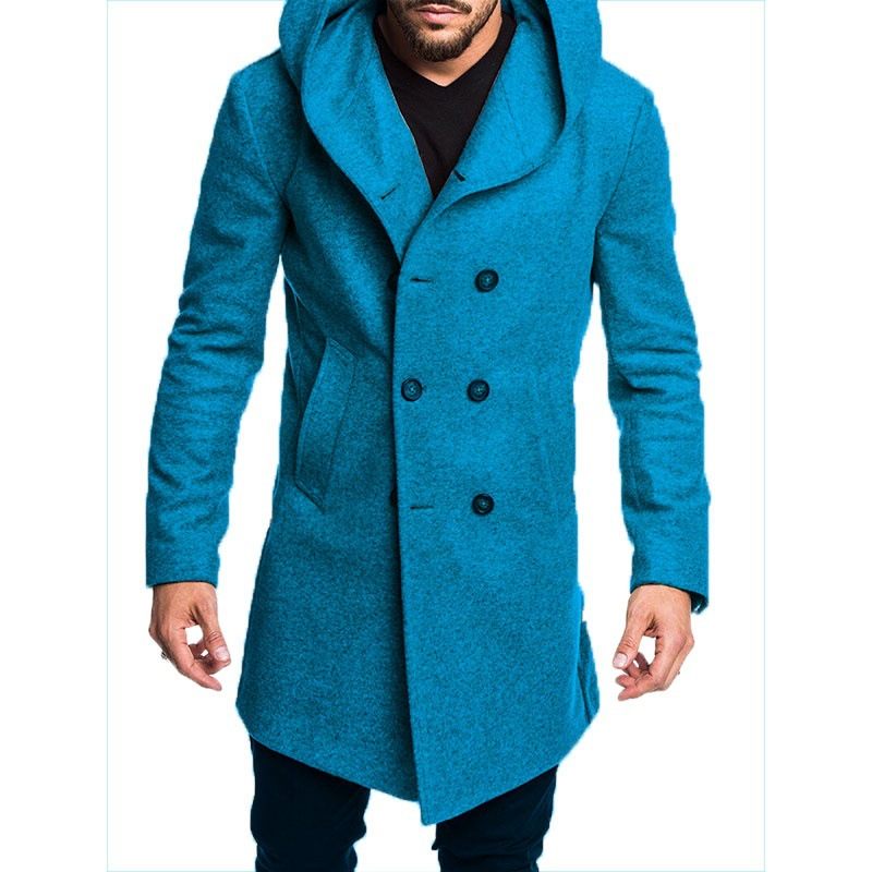 Herenmode Lange Trenchcoat Fleece Buitenjas Met Capuchon