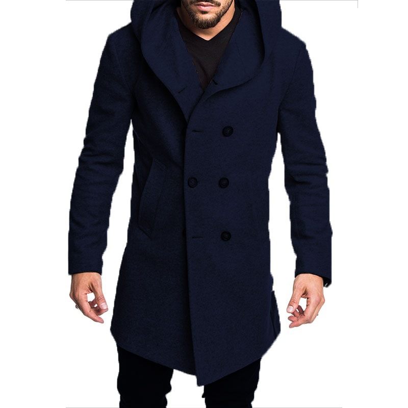 Herenmode Lange Trenchcoat Fleece Buitenjas Met Capuchon