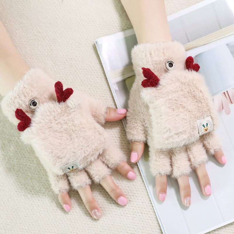 2024 Winter Warme Handschoenen Leuke Meisjes Kerst Fawn Flip Cover Nerts Gebreide Halve Vingers