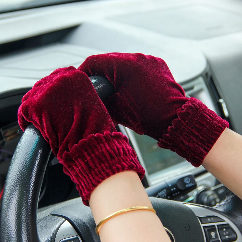 Dameshandschoenen Winter Gebreide Gouden Fluwelen Elastische Warme Vijfvingerige Handschoenen Voor Volwassenen