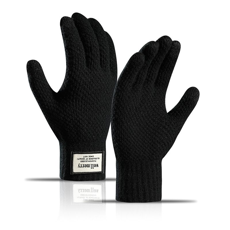 Gebreide Handschoenen Herfst En Winter Grote Maten Heren Fleece Verdikte Jacquard Warme Wol Touchscreen