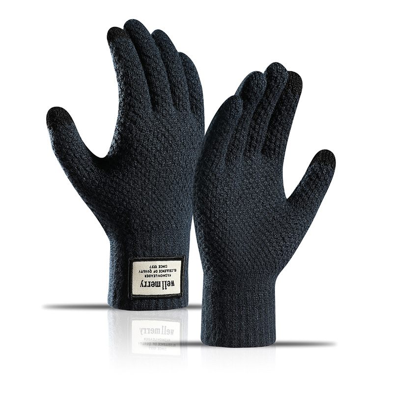 Gebreide Handschoenen Herfst En Winter Grote Maten Heren Fleece Verdikte Jacquard Warme Wol Touchscreen