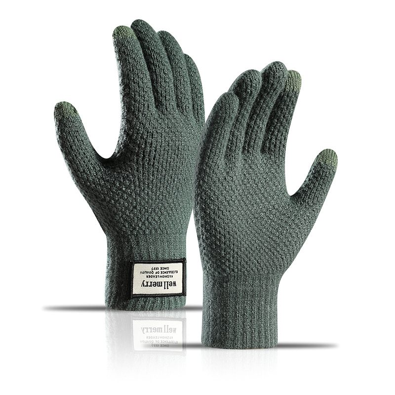 Gebreide Handschoenen Herfst En Winter Grote Maten Heren Fleece Verdikte Jacquard Warme Wol Touchscreen