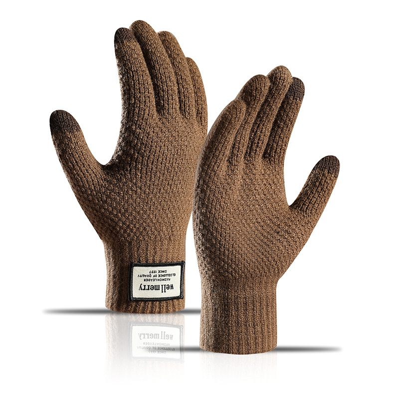 Gebreide Handschoenen Herfst En Winter Grote Maten Heren Fleece Verdikte Jacquard Warme Wol Touchscreen