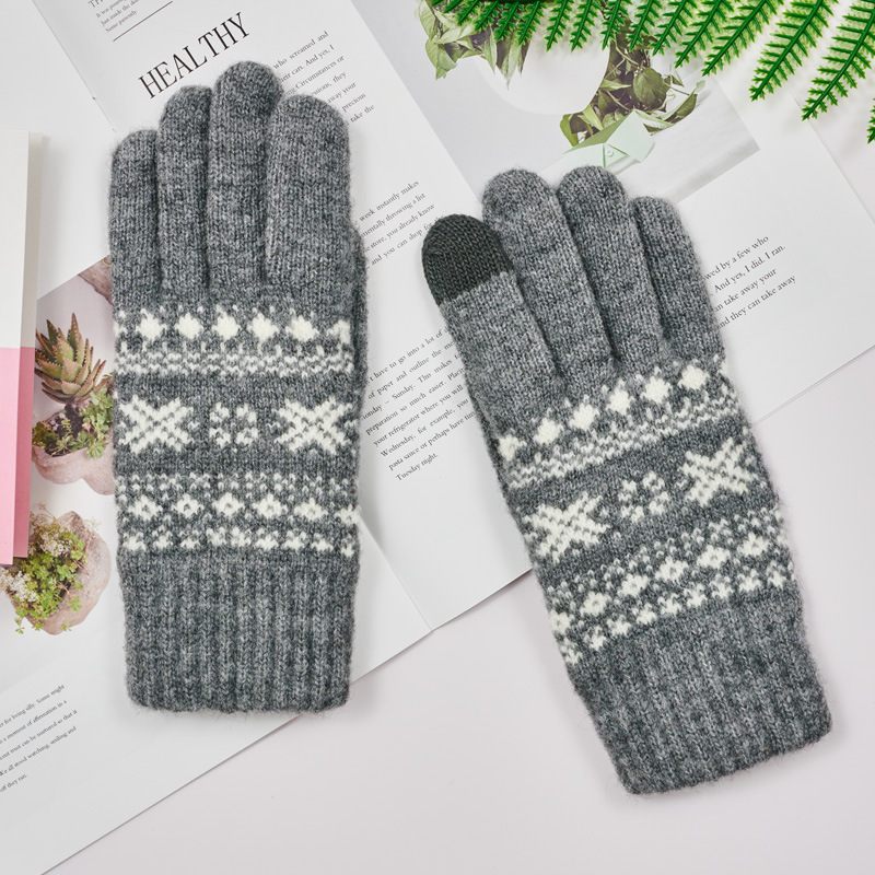 Warme Dameshandschoenen Leuke Snowflake Jacquard Touchscreen-handschoenen Winter Nieuwe Gebreide Koudebestendige Rijhandschoenen