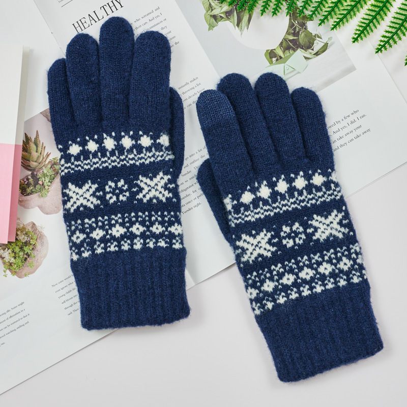 Warme Dameshandschoenen Leuke Snowflake Jacquard Touchscreen-handschoenen Winter Nieuwe Gebreide Koudebestendige Rijhandschoenen