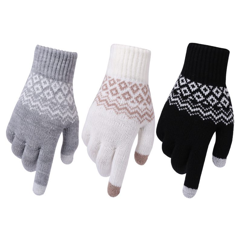 Warme En Koudebestendige Verdikte Volwassen Jacquard Handschoenen Dames Winter Gebreide Touchscreen