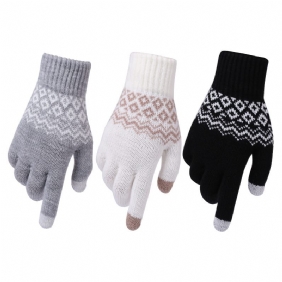 Warme En Koudebestendige Verdikte Volwassen Jacquard Handschoenen Dames Winter Gebreide Touchscreen