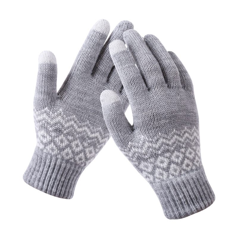 Warme En Koudebestendige Verdikte Volwassen Jacquard Handschoenen Dames Winter Gebreide Touchscreen