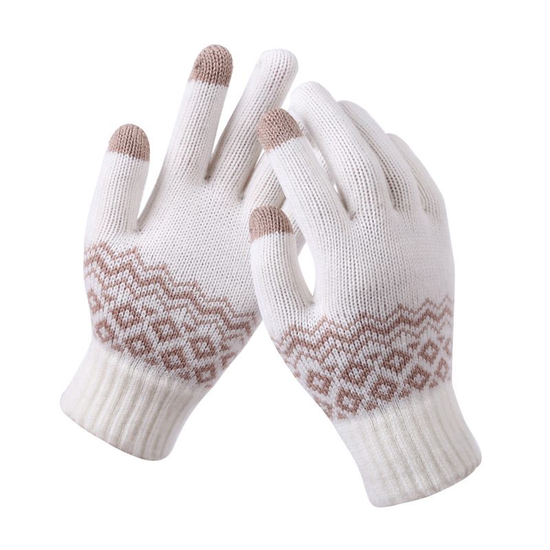 Warme En Koudebestendige Verdikte Volwassen Jacquard Handschoenen Dames Winter Gebreide Touchscreen