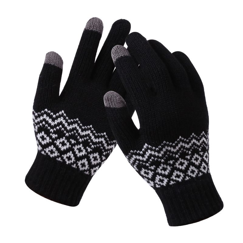 Warme En Koudebestendige Verdikte Volwassen Jacquard Handschoenen Dames Winter Gebreide Touchscreen