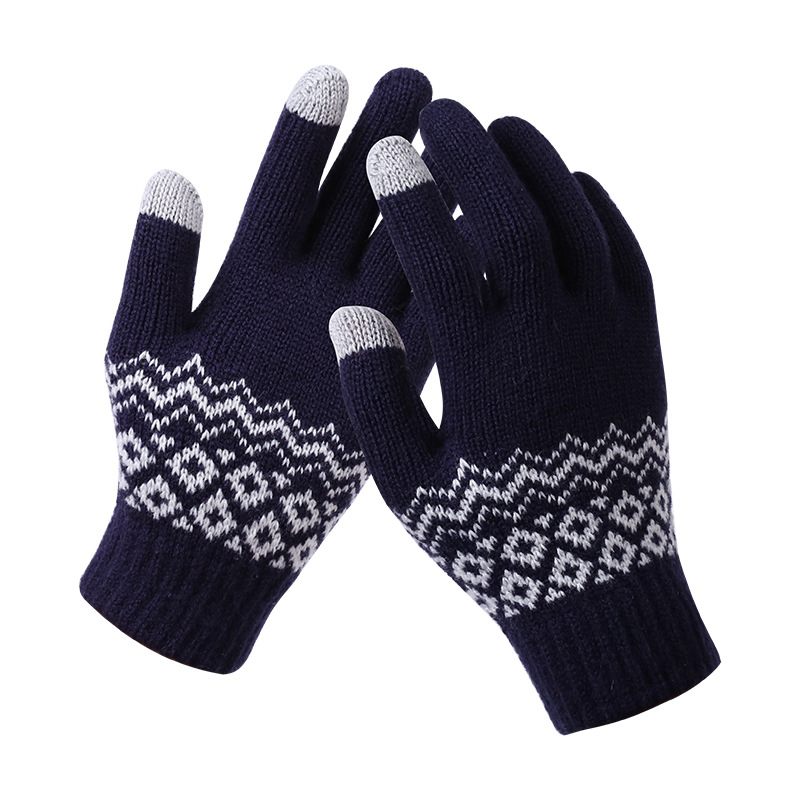 Warme En Koudebestendige Verdikte Volwassen Jacquard Handschoenen Dames Winter Gebreide Touchscreen