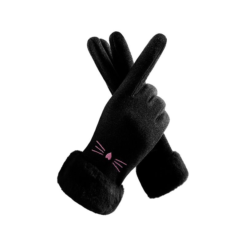 Winter Dames Wollen Mond Warme Handschoenen Schattig Plus Fluwelen Verdikte Sport Outdoor Fietsen Touchscreen Fietshandschoenen