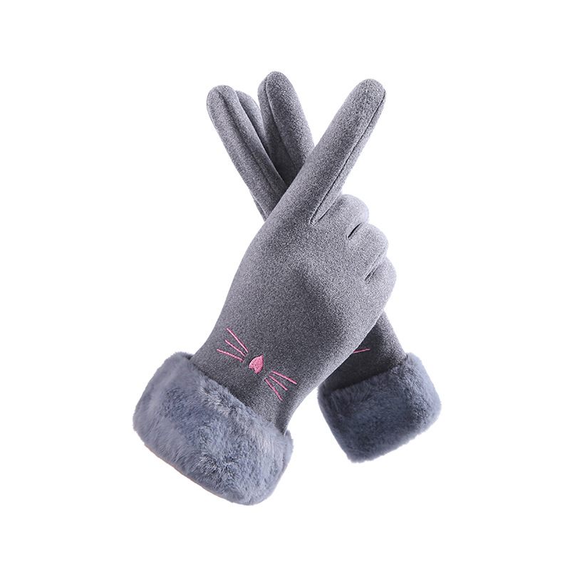 Winter Dames Wollen Mond Warme Handschoenen Schattig Plus Fluwelen Verdikte Sport Outdoor Fietsen Touchscreen Fietshandschoenen