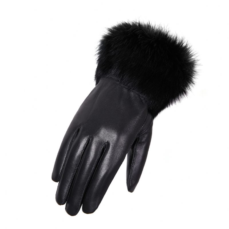 Women's Rabbit Hair Mouth Leather Handschoenen Winter Warm Cycling Driving Verwerking