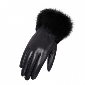 Women's Rabbit Hair Mouth Leather Handschoenen Winter Warm Cycling Driving Verwerking