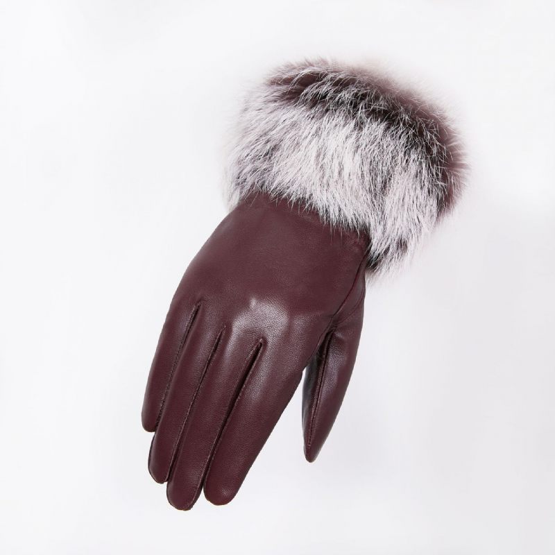 Women's Rabbit Hair Mouth Leather Handschoenen Winter Warm Cycling Driving Verwerking