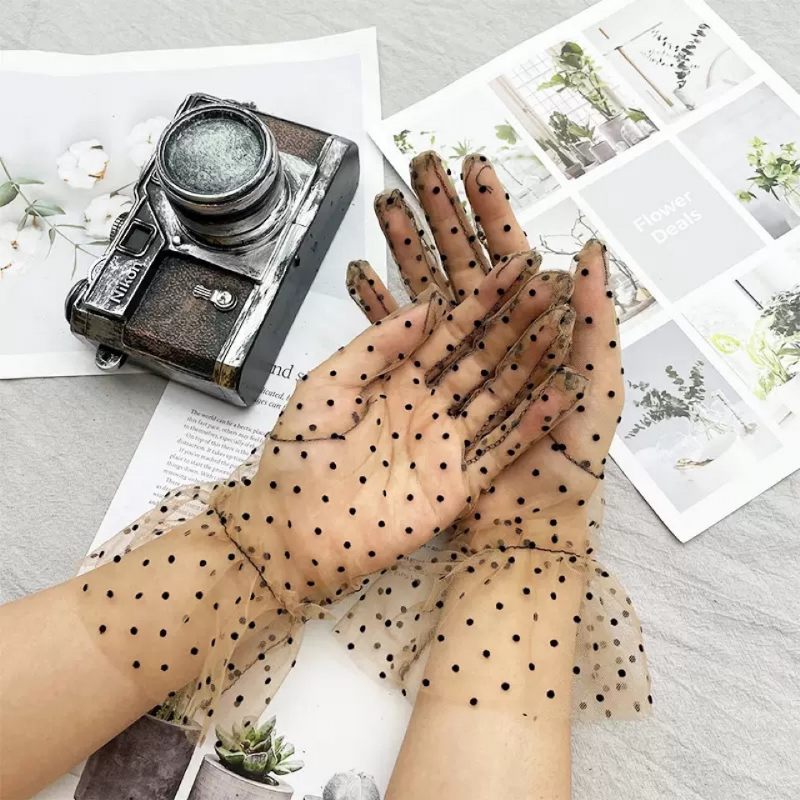 Zomerhandschoenen Kanten Dameshandschoenen Gevlekte Fietsjurk Korte Doorschijnende Mesh-kanten Bruiloftshandschoenen