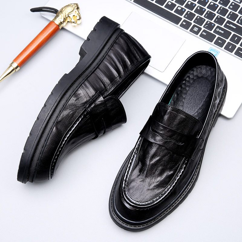 2024 Lente Herenschoenen Ademende Lederen Slip-on Loafers Dikke Zolen Zakelijke Mannen Casual Kleding Schoenen Trendy Platte