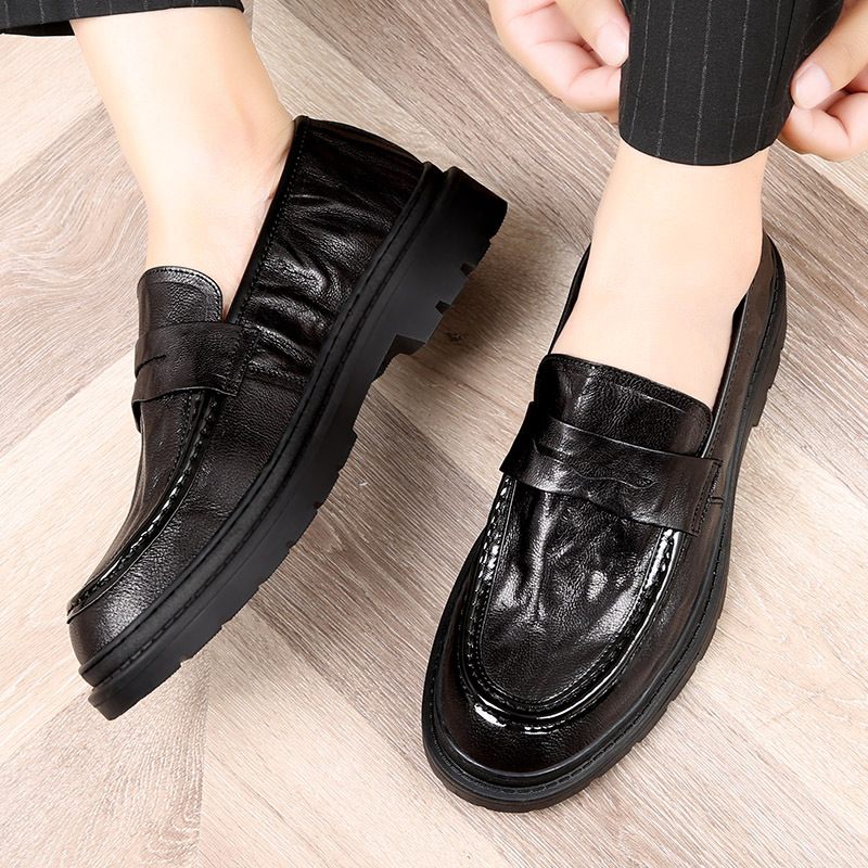 2024 Lente Herenschoenen Ademende Lederen Slip-on Loafers Dikke Zolen Zakelijke Mannen Casual Kleding Schoenen Trendy Platte