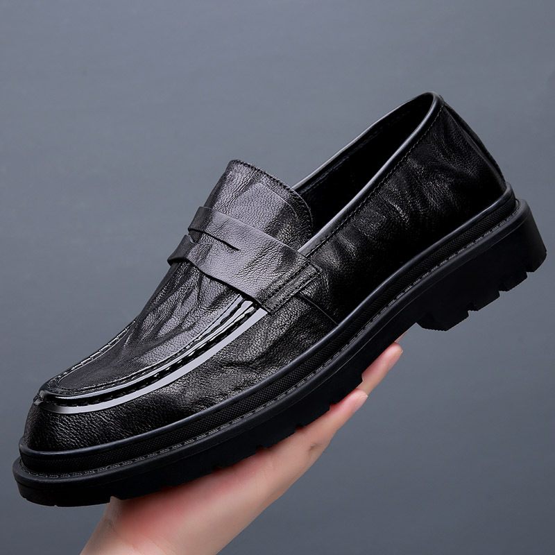 2024 Lente Herenschoenen Ademende Lederen Slip-on Loafers Dikke Zolen Zakelijke Mannen Casual Kleding Schoenen Trendy Platte