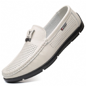 2024 Lente En Zomer Hollow Out Nieuwe Lederen Mannen Slip-on Erwten Schoenen Licht Zachte Platte Bodem Heren Geklede