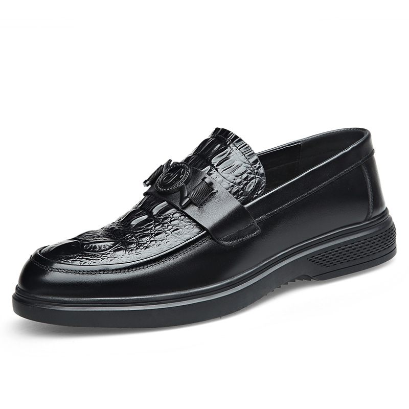 2024 Nieuwe Krokodillenpatroon Casual Herenschoenen Lederen Slip-on Voet Loafers Business Doudou Schoenen