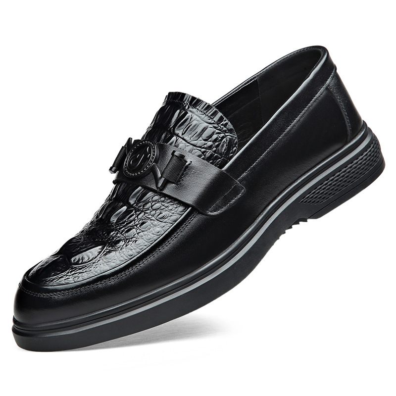 2024 Nieuwe Krokodillenpatroon Casual Herenschoenen Lederen Slip-on Voet Loafers Business Doudou Schoenen