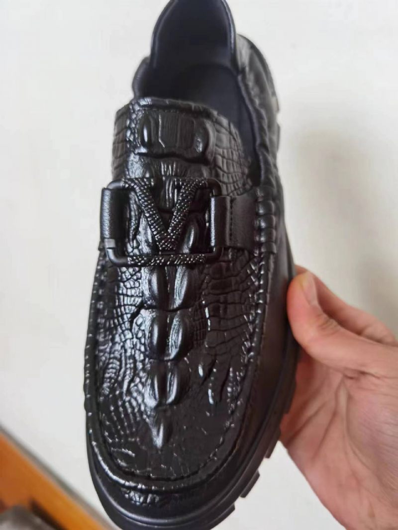 2024 Nieuwe Krokodillenpatroon Heren Casual Kleding Schoenen Mannen Dikke Bodem Slip-on Erwten Trendy Mode