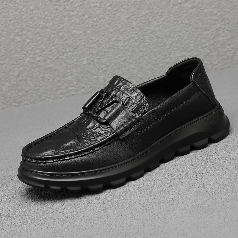 Echt Leer Krokodillenpatroon Geklede Schoenen Heren Casual Slip-on Herenschoenen Dikke Zolen Erwtenschoenen