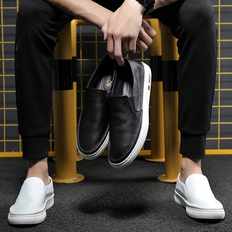 Echt Leren Heren 2024 Nieuwe Herfst En Winter Slip-on Casual Sneakers Loafers Trend