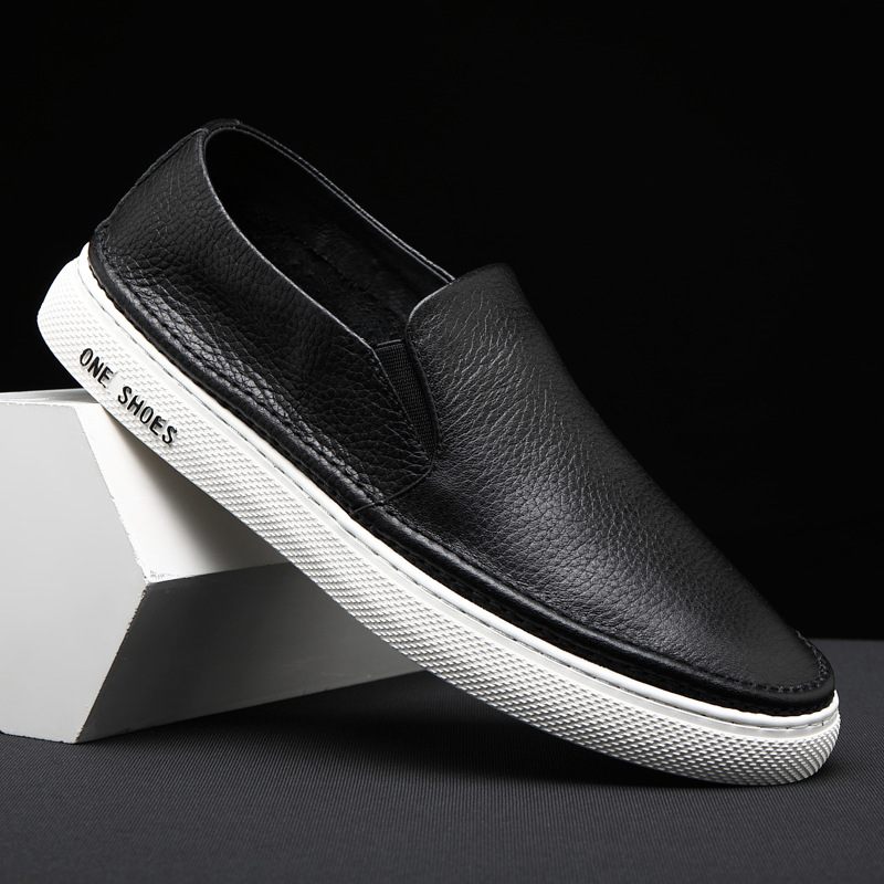 Echt Leren Heren 2024 Nieuwe Herfst En Winter Slip-on Casual Sneakers Loafers Trend