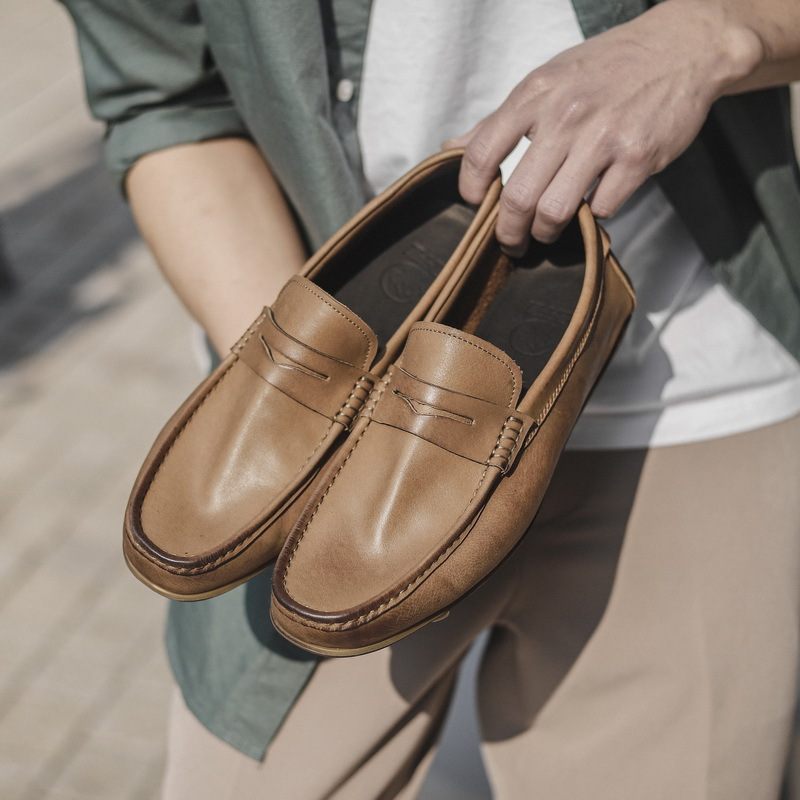 Enkellaags Echt Stiksel Heren Erwten Schoenen Slip-on Loafers Zachte Zolen Casual Rijden