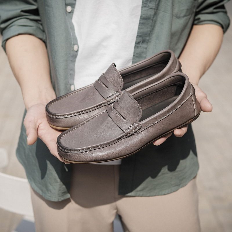 Enkellaags Echt Stiksel Heren Erwten Schoenen Slip-on Loafers Zachte Zolen Casual Rijden