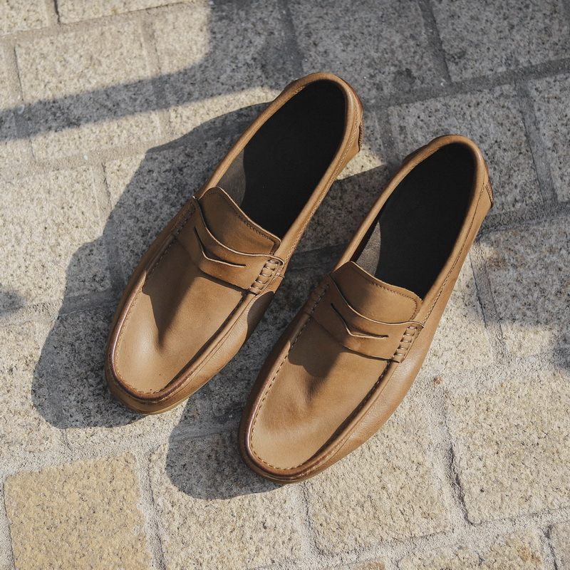 Enkellaags Echt Stiksel Heren Erwten Schoenen Slip-on Loafers Zachte Zolen Casual Rijden