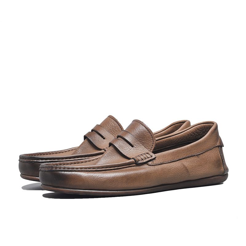 Enkellaags Echt Stiksel Heren Erwten Schoenen Slip-on Loafers Zachte Zolen Casual Rijden