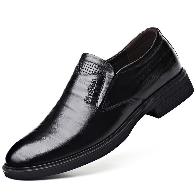 Formele Kledingschoenen Voor Heren Leren Slip-on Ademende Mode Ronde Neus Casual Platte Schoenen