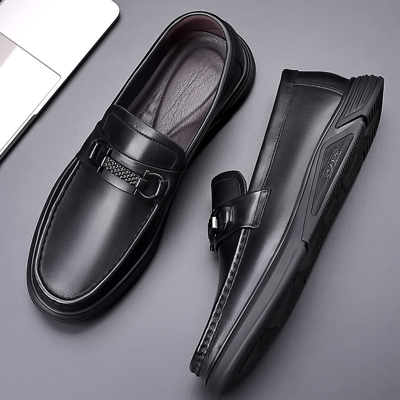 Formele Schoenen Echt Lederen Herenschoenen 2024 Lente Nieuwe Business Casual Doudou Grote Maat Zachte Bodem Slip-on