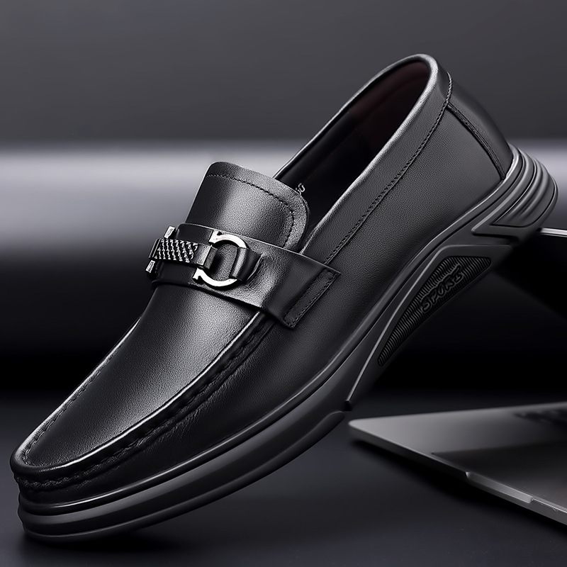 Formele Schoenen Echt Lederen Herenschoenen 2024 Lente Nieuwe Business Casual Doudou Grote Maat Zachte Bodem Slip-on