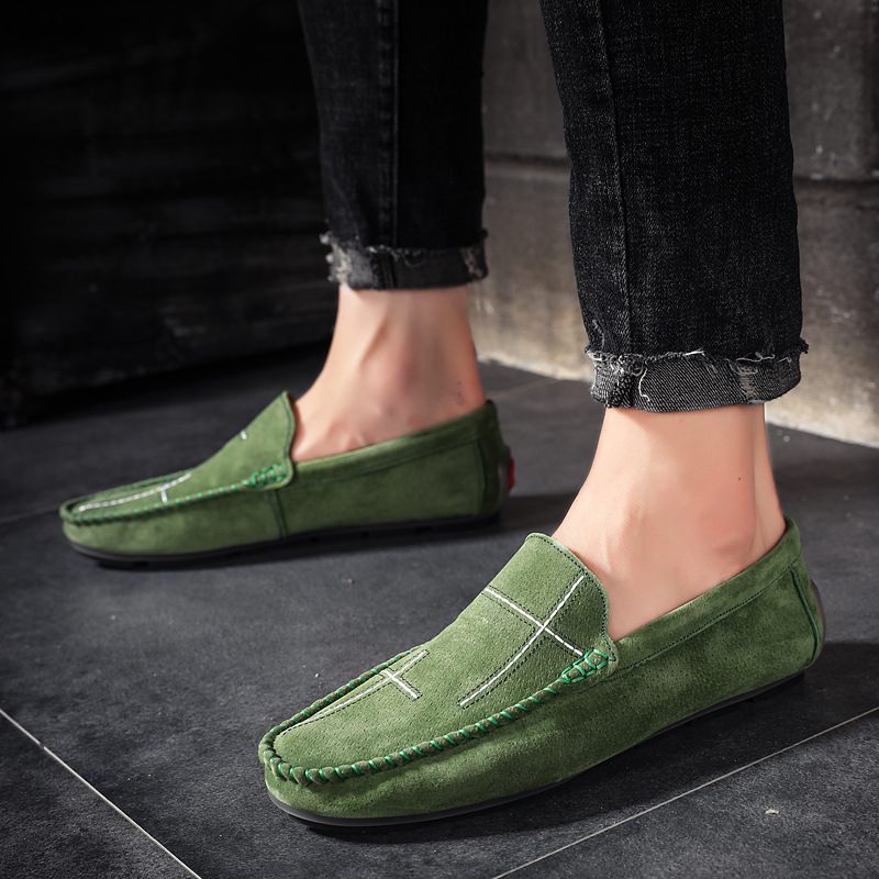 Grote Maat Instappers Loafers Leren Erwten Schoenen Slip-on Casual Trendy Herenschoenen Retro Rijschoenen Nieuw