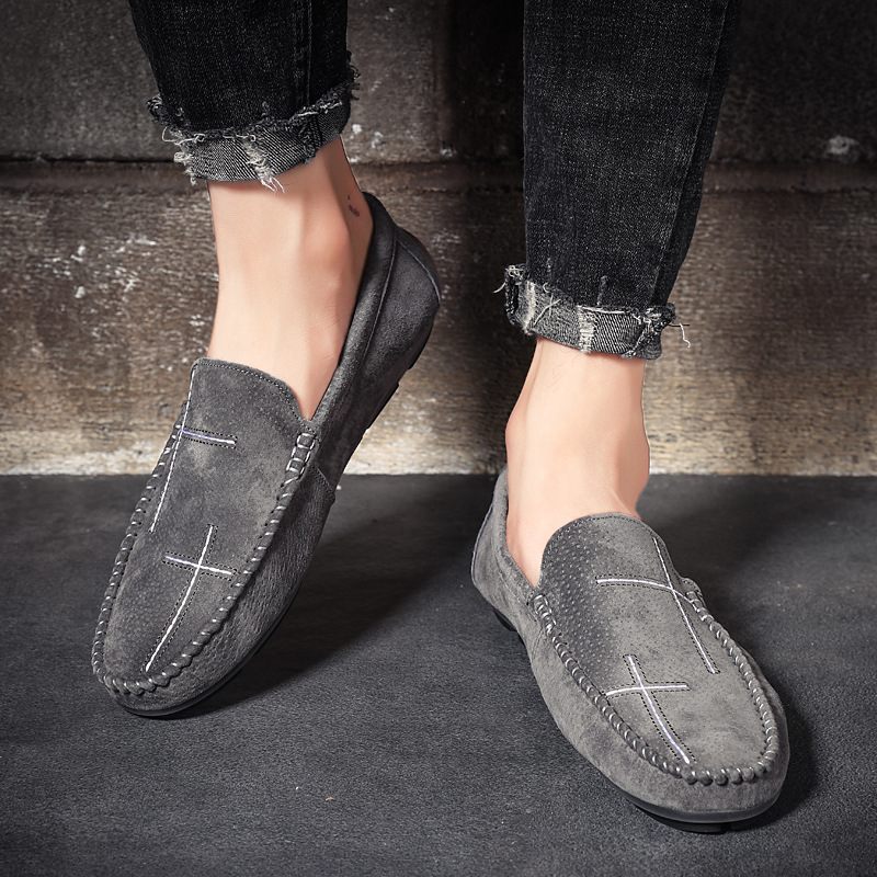 Grote Maat Instappers Loafers Leren Erwten Schoenen Slip-on Casual Trendy Herenschoenen Retro Rijschoenen Nieuw