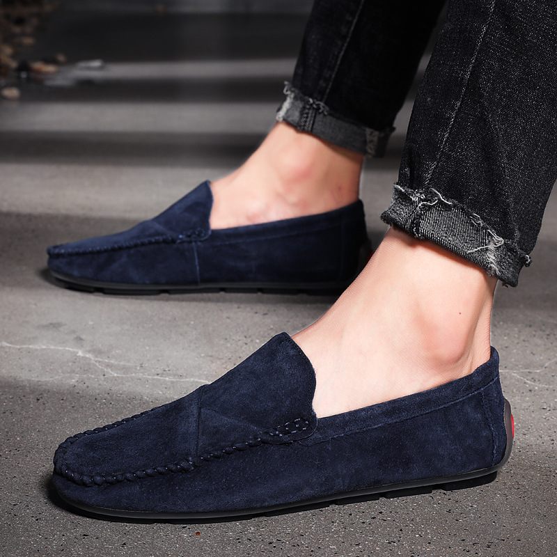 Grote Maat Instappers Loafers Leren Erwten Schoenen Slip-on Casual Trendy Herenschoenen Retro Rijschoenen Nieuw