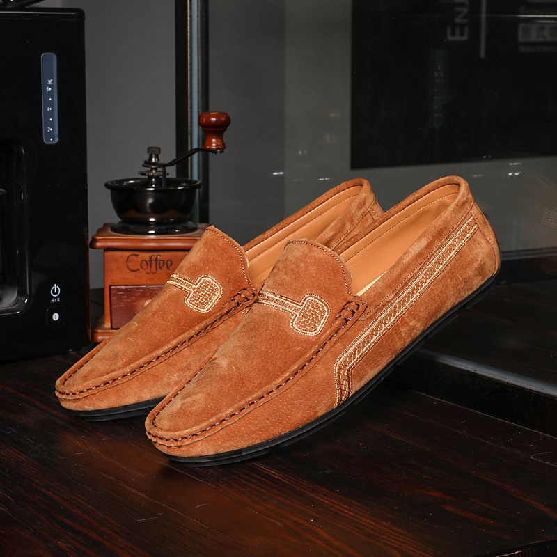 Grote Maat Instappers Loafers Leren Erwten Schoenen Slip-on Casual Trendy Herenschoenen Retro Rijschoenen Nieuw