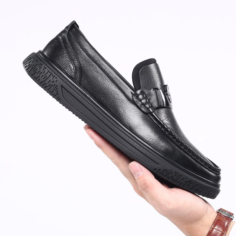 Herfst Ademende Geklede Schoenen Heren Leren Zachte Zool Slip-on Rijschoenen Trendy Casual Erwtenschoenen