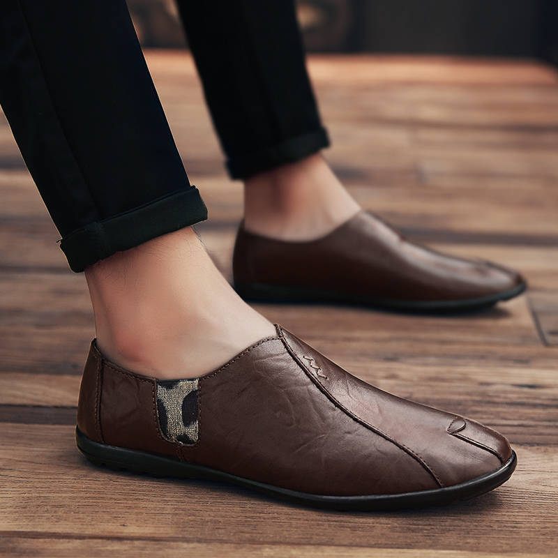 Herfst Erwten Schoenen Heren Casual Kleding Zacht Leer Zachte Bodem Herenschoenen Slip-on