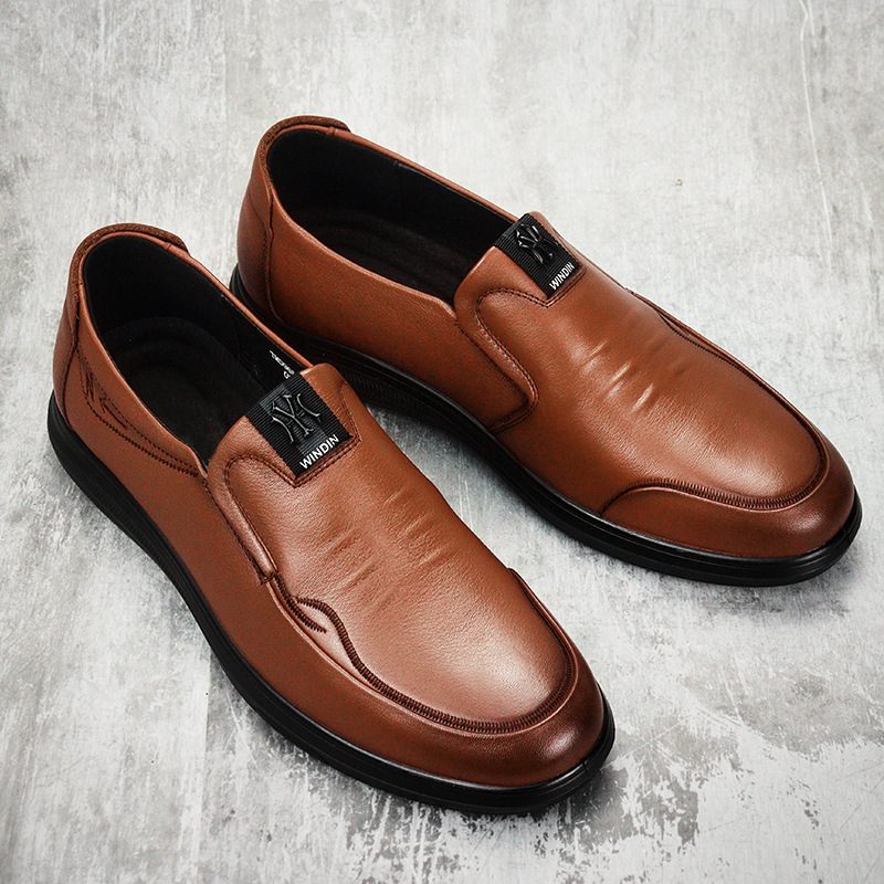 Koeienhuid Lente Nieuwe Casual Kleding Schoenen Slip-on Loafers Echt Lederen Herenschoenen Werk Flats