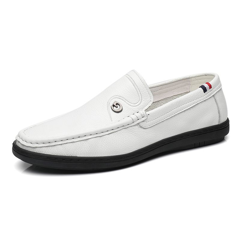 Koeienhuid Nieuwe Witte Erwten Schoenen Heren Slip-on Casual Leer Zacht Oppervlak Herenschoenen Loafers